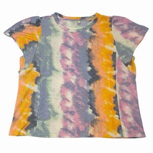 Plus Size Tie Dye Eyelet Top 22W 24W Stretch Boho Resort Wear Blouse Colorful